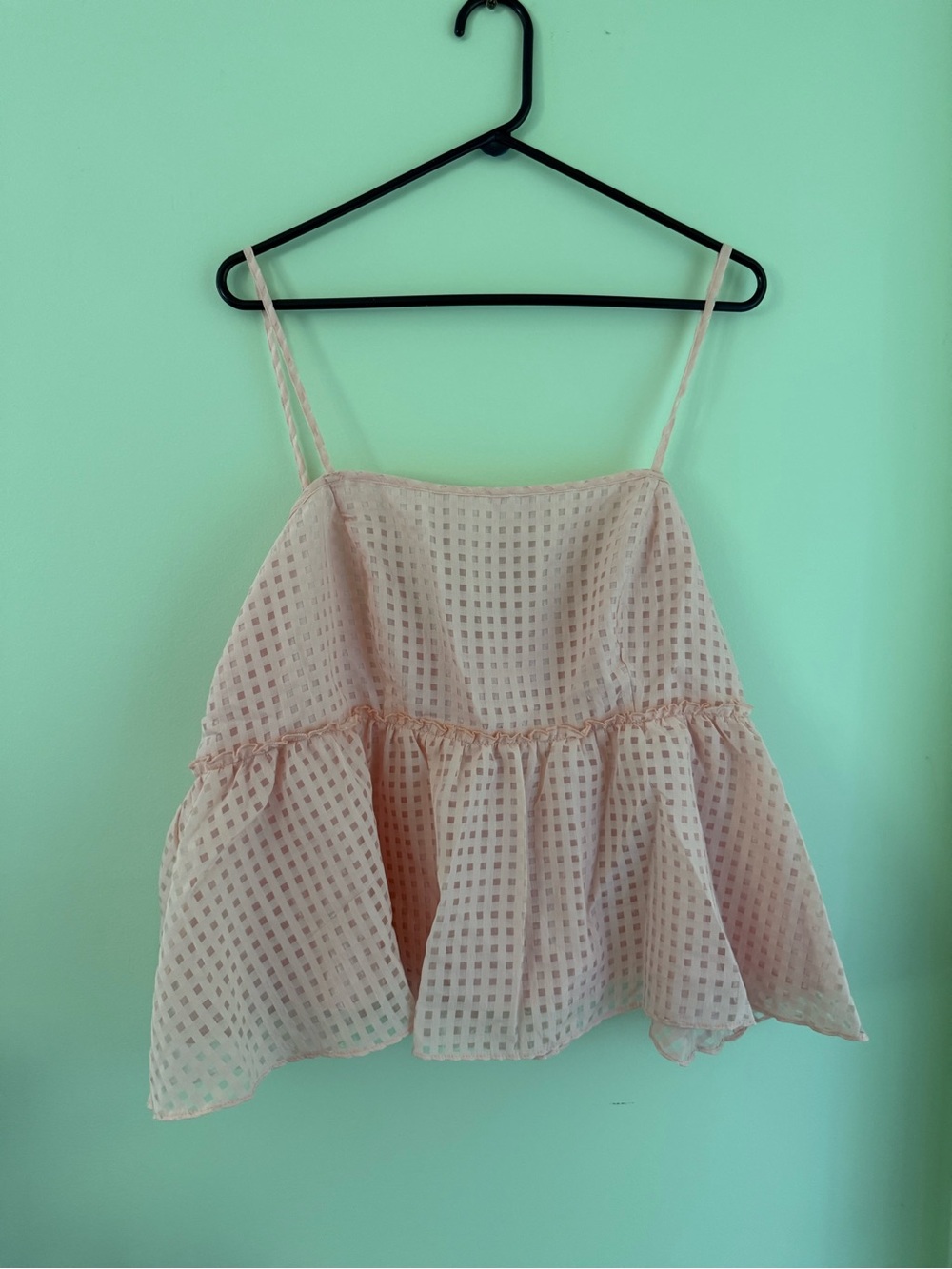 SHEIN Light Pink Eyelet Peplum Cami Top